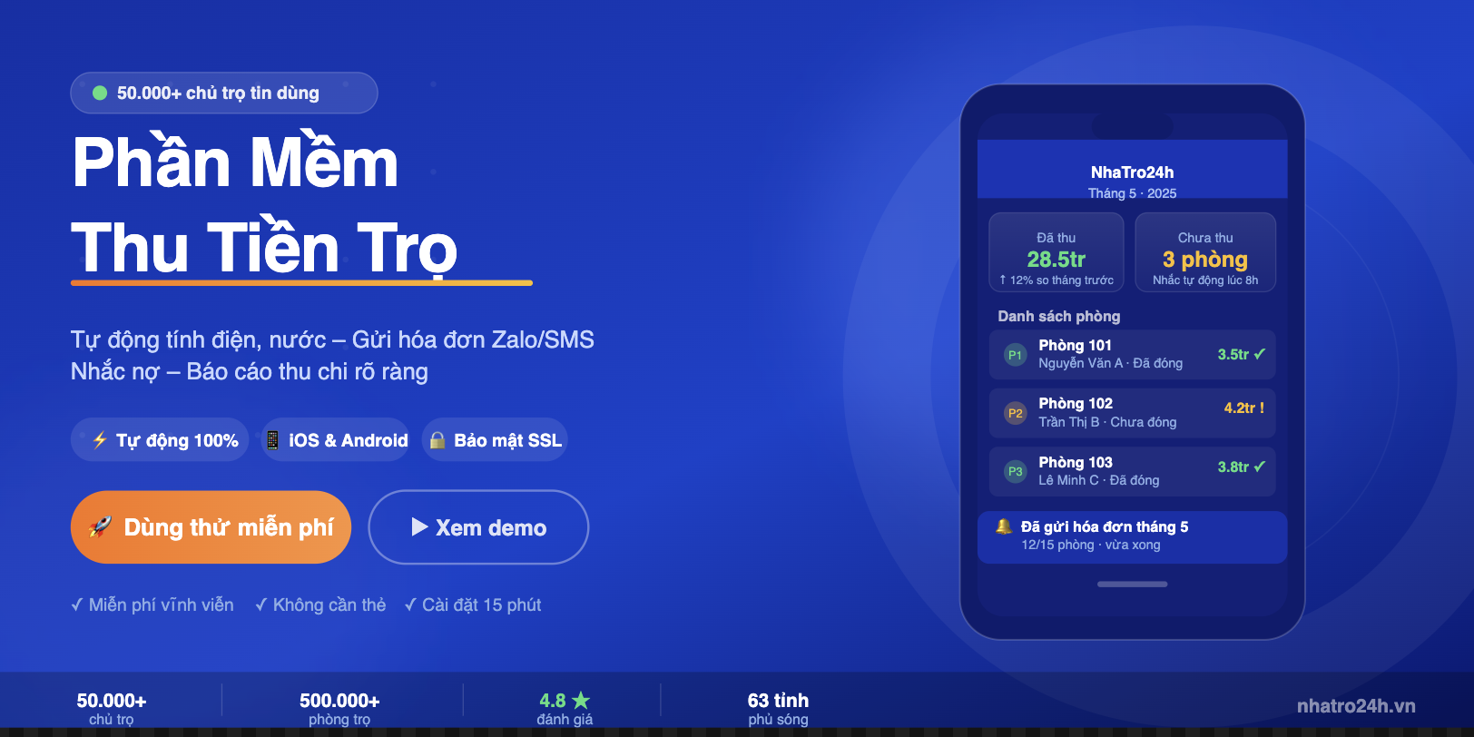 Phần Mềm Thu Tiền Trọ NhaTro24h - Tin tức thiết kế app & website tại Thietke24h.com